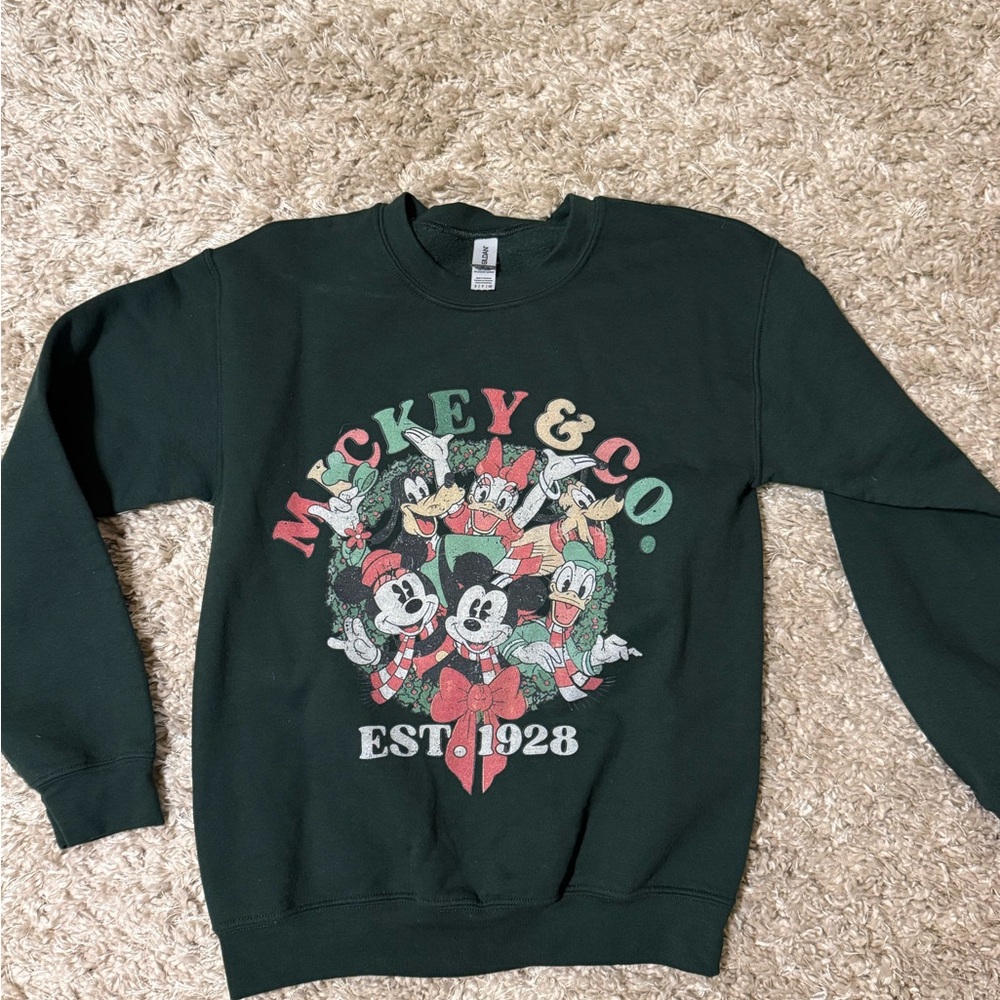 Gildan Dark Green Mickey & Co Crewneck Sweater